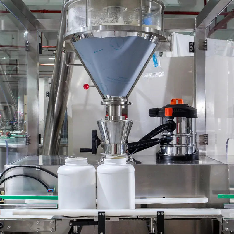 Automatic Protein Powder Bottle Filling Capping Foil Sealing and Labeling Production Line