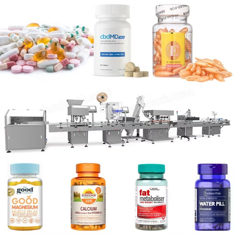 Automatic Tablets / Pills / Gummy / Capsule Bottle Counting Capping Labeling Machine Line