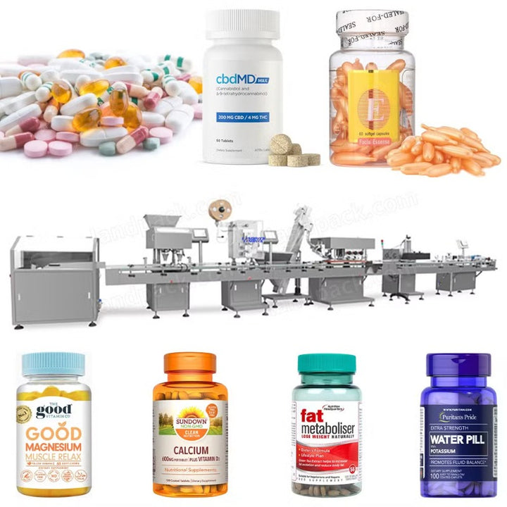 Automatic Tablets / Pills / Gummy / Capsule Bottle Counting Capping Labeling Machine Line