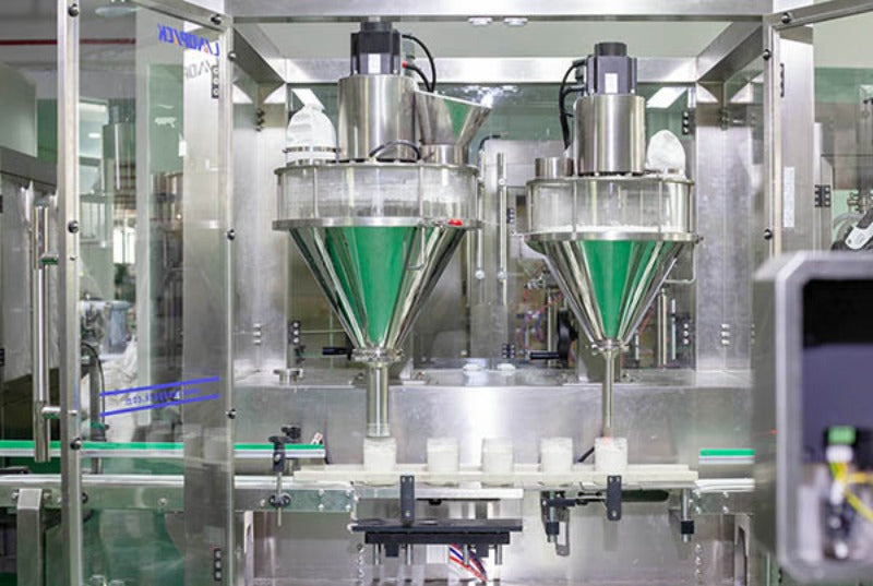 Automatic Double Heads Protein Powder Bottle Filling Capping Labeling Line