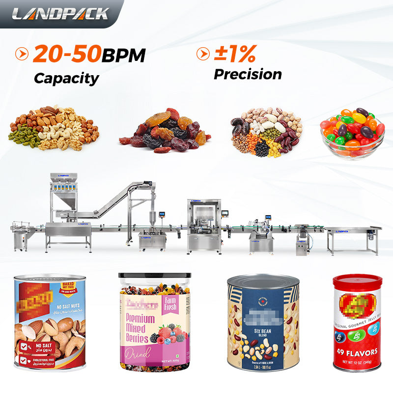 Automatic Mixed Nuts Peanuts Can Tin Filling Sealing and Labeling Machine