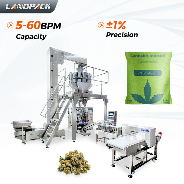 Automatic Cannabis Packaging Machine With Metal Detector And Weight Sorting Scale