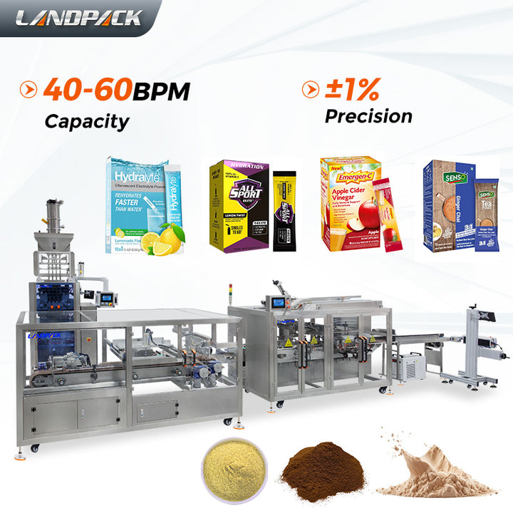 Automatic Powder Stick Counting Packaging Cartoning Machine Line