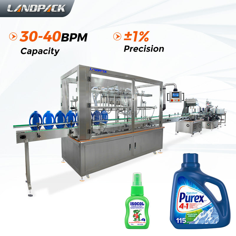 Automatic Dish Wash Detergent Liquid Filling Capping Labeling Line With Bottle Unscrambler