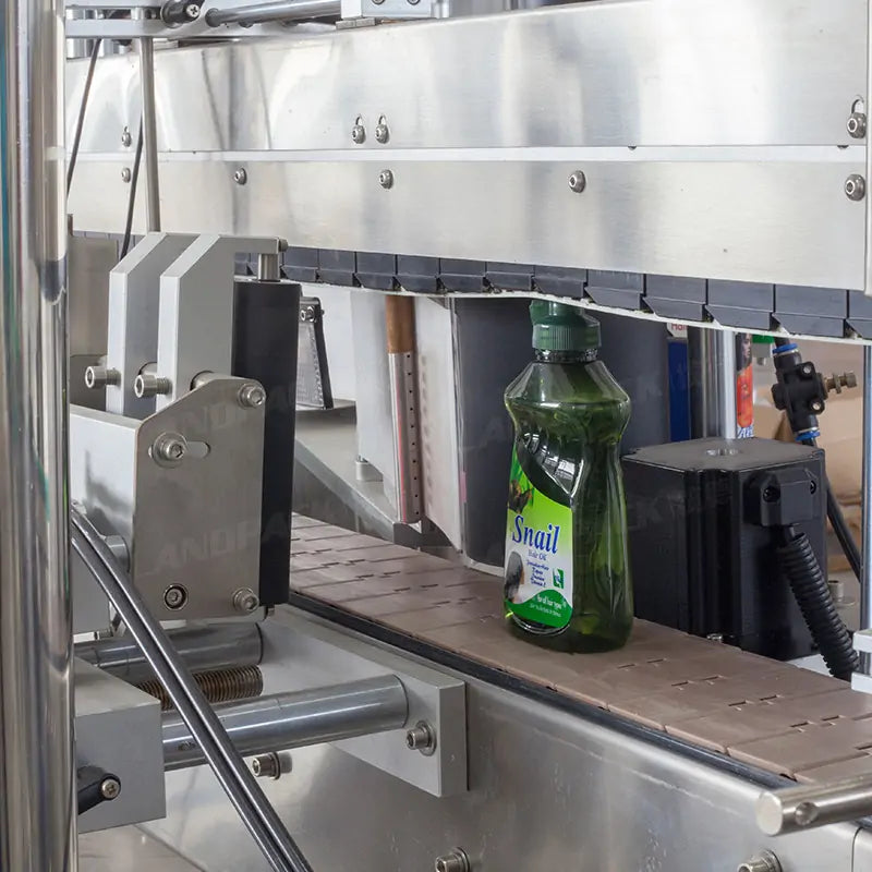 Automatic Liquid Hair Care Oil Bottle Filling Capping Labeling Line With Shrinking Machine