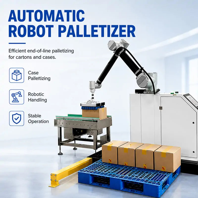 Automatic Cartoning and Case Packing System with Case Erector, Sealer and Delta Robot Palletizer