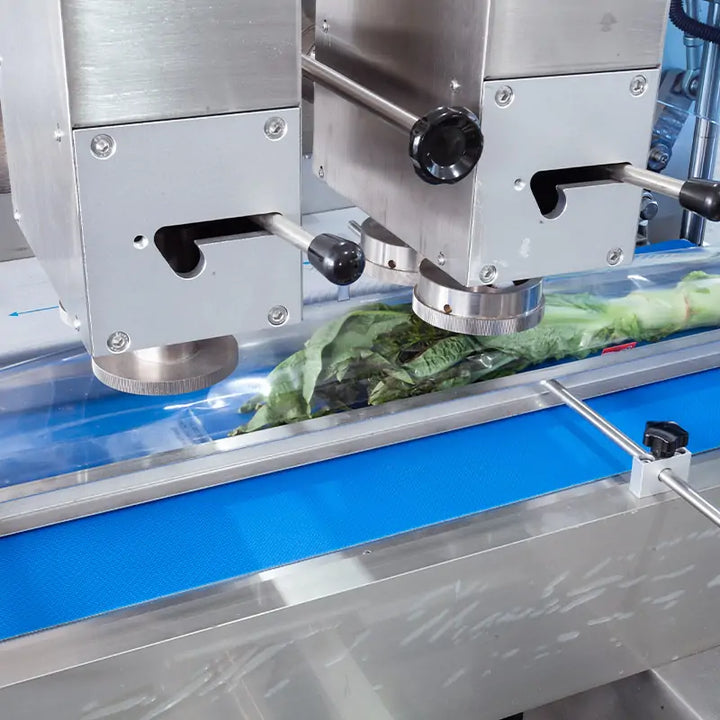 Automatic Celtuce Lettuce Vegetable Flow Wrapping Machine with Hole Punching, Labeling, and Coding