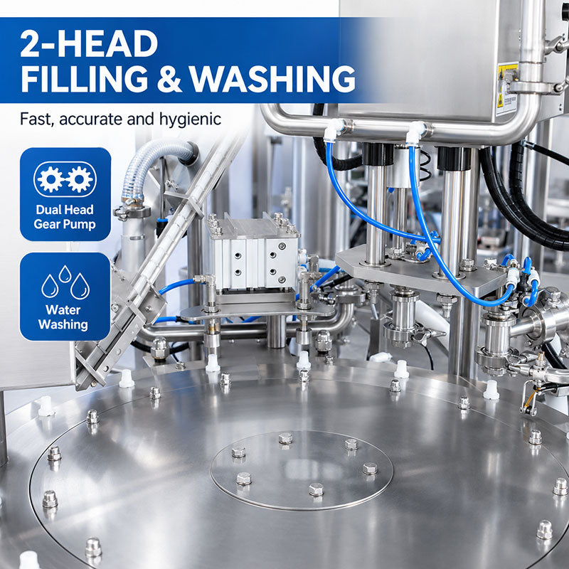 2 Heads Liquid Spout Pouch Filling Machine with Automatic CIP Cleaning Function