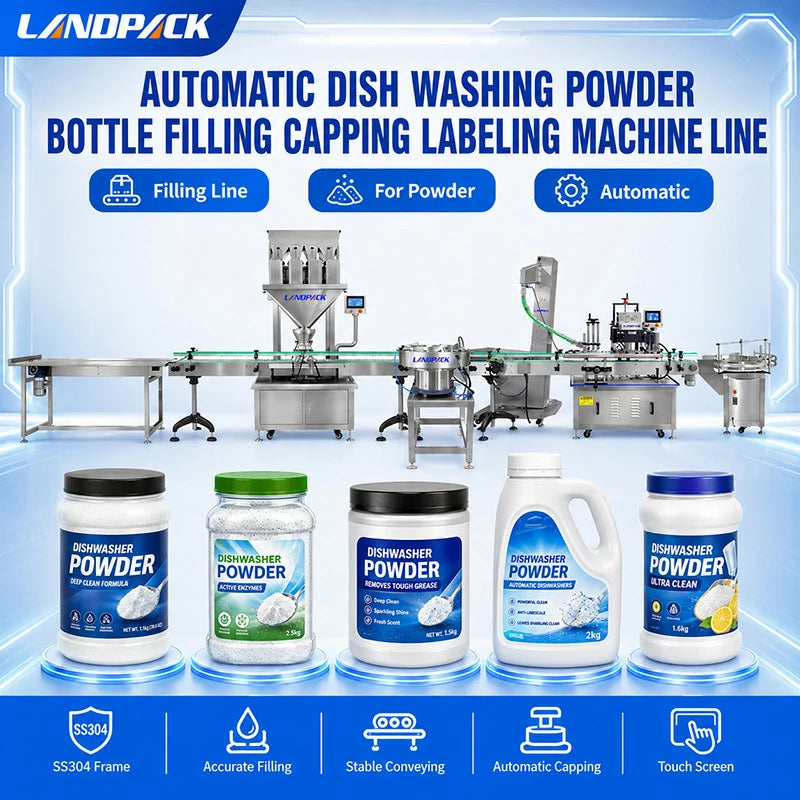 Automatic Dish Washing Powder Bottle Filling Capping Labeling Machine Line