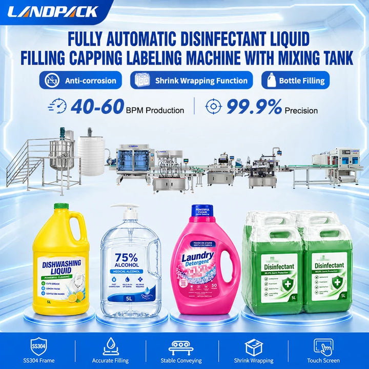 Anti-corrosion Disinfectant Liquid Filling Capping Labeling Machine Line with 2000 L Mixing Tank