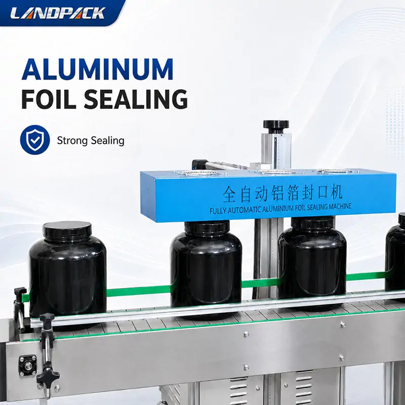 Automatic Coffee Powder Bottle Jar Filling Capping Foil Sealing and Labeling Line
