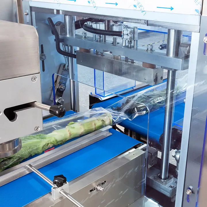 Automatic Celtuce Lettuce Vegetable Flow Wrapping Machine with Hole Punching, Labeling, and Coding