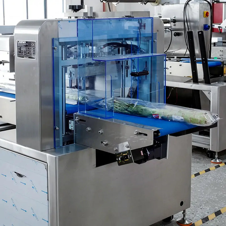 Automatic Celtuce Lettuce Vegetable Flow Wrapping Machine with Hole Punching, Labeling, and Coding