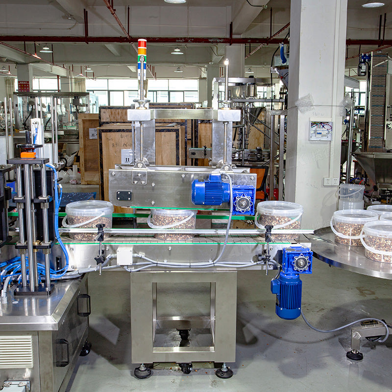 Automatic Mixed Candy Plastic Jar Bottles Filling And Caps Pressing Machine Line