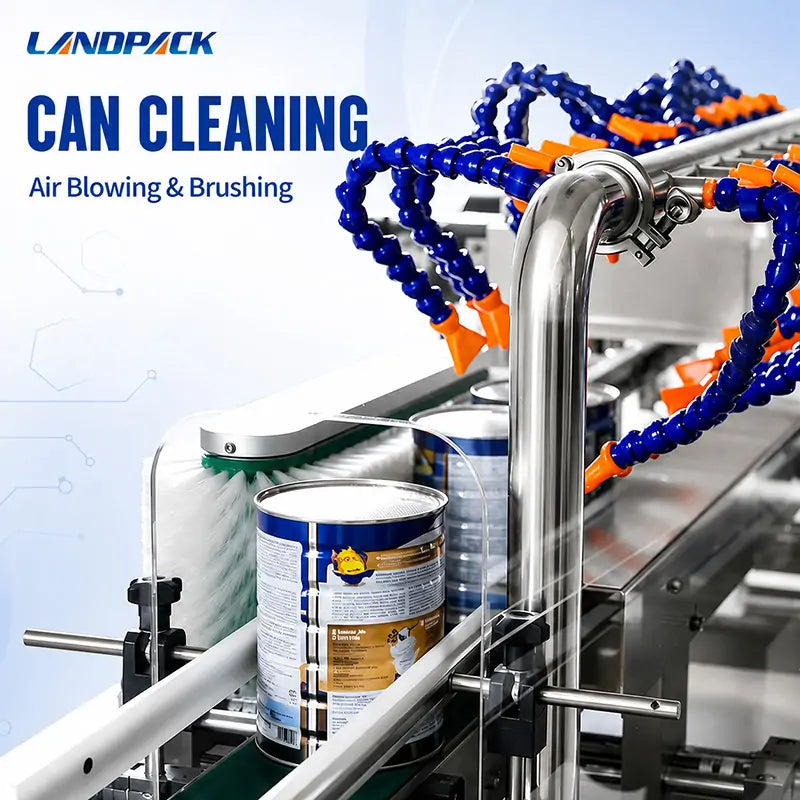 Automatic Milk Powder Can Filling Seaming Line With Spoon Inserting, Vacuum Nitrogen Flushing, Cap Pressing and UV Air Cleaning