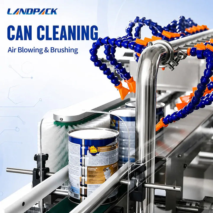 Automatic Milk Powder Can Filling Seaming Line With Spoon Inserting, Vacuum Nitrogen Flushing, Cap Pressing and UV Air Cleaning