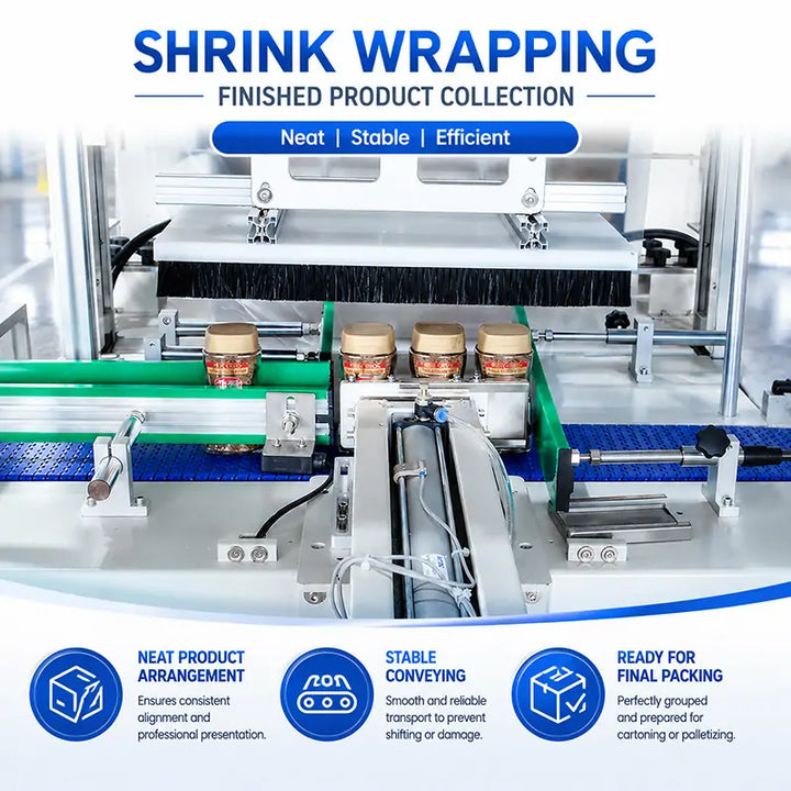 Automatic Freeze-Dried Coffee Granule Bottle Filling Cap Pressing Foil Sealing Labeling and Shrink Wrapping Line