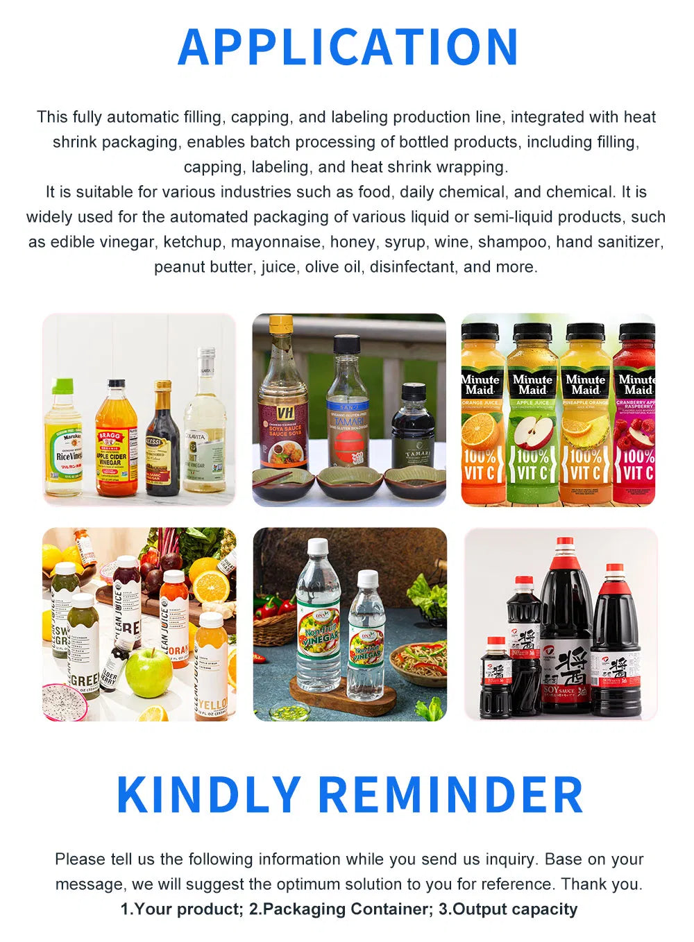 Automatic Vinegar Bottle Filling Capping and Labeling Machine Line with Shrinking Machine