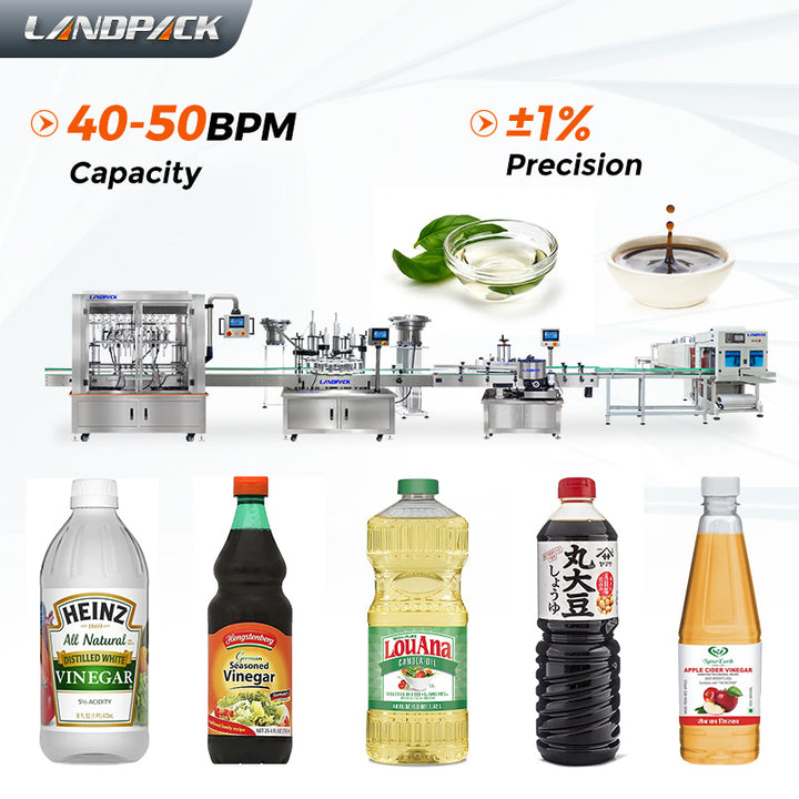 Automatic Vinegar Bottle Filling Capping and Labeling Machine Line with Shrinking Machine