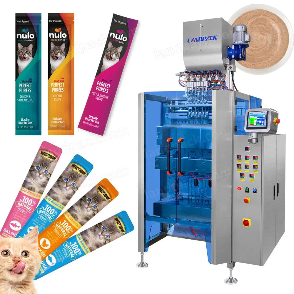 Automatic 6 Lanes Stick Pack Cat Strip Pet Food Liquid Paste Packing Machine