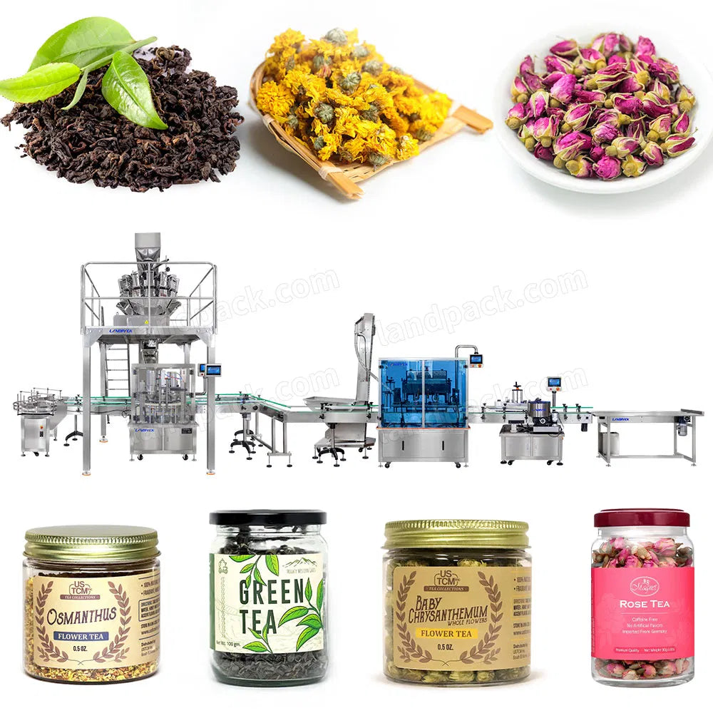 Automatic Granule Tea Leaves Bottle Filling Capping Labeling Machine Line