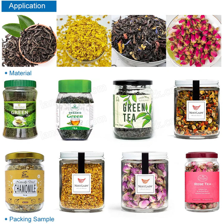 Automatic Granule Tea Leaves Bottle Filling Capping Labeling Machine Line