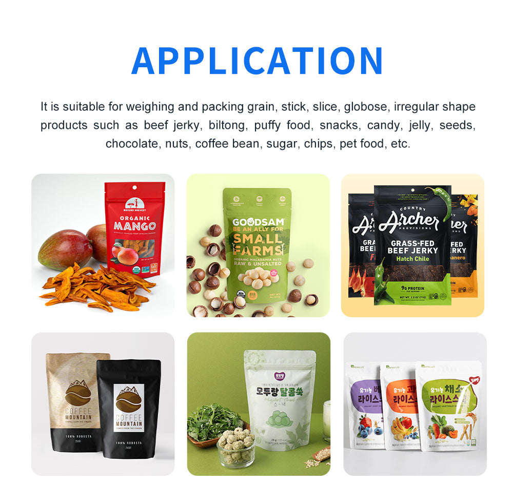 Automatic Beef Jerky Doypack Granule Packing Machine with Multi Heads Weigher