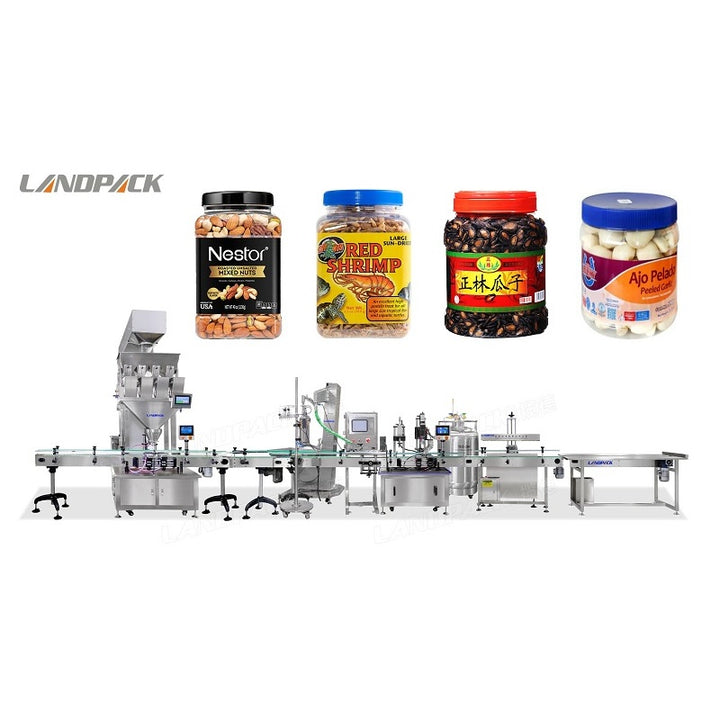Fully Automatic Granule Salt Rice Bean Seeds Grain Filling Capping Labeling Machine Line