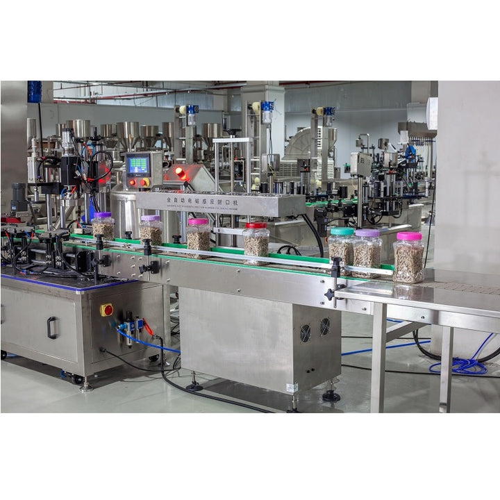 Fully Automatic Granule Salt Rice Bean Seeds Grain Filling Capping Labeling Machine Line