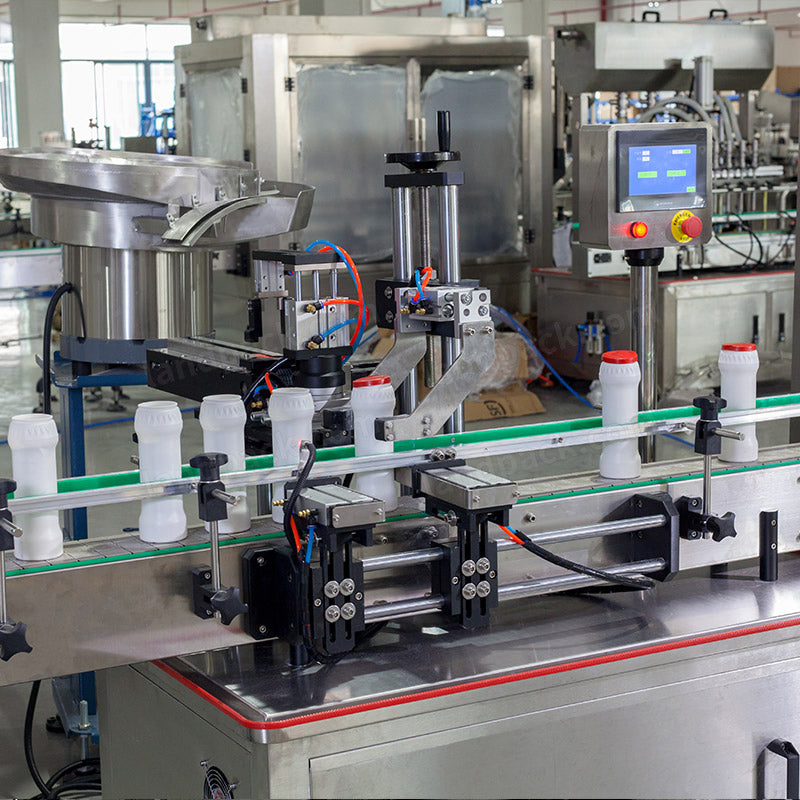 Automatic Double Heads Talcum Powder Bottle Filling Cap Pressing Labeling Machine Line