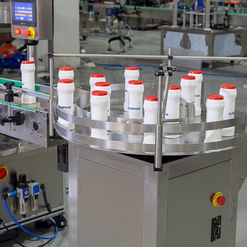 Automatic Double Heads Talcum Powder Bottle Filling Cap Pressing Labeling Machine Line