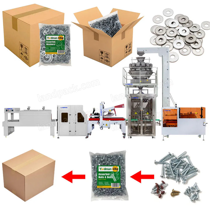 Automatic Fastener Hardware Bag Weighing Packing Boxing Machine Line
