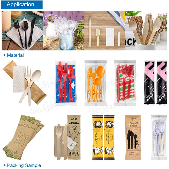 Automatic Feeding Plastic Cutlery Sets Bag Flow Wrapping Packing Machine