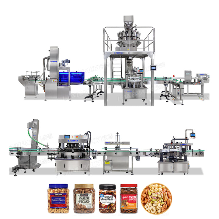 Automatic Glass Plastic Bottle Can Granule Filling Capping Labeling Machine Line
