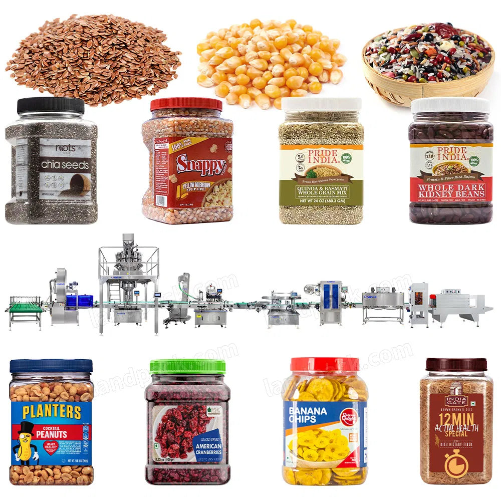 Automatic Granule Almond Peanut Beans Bottle Filling Capping Labeling Machine Line