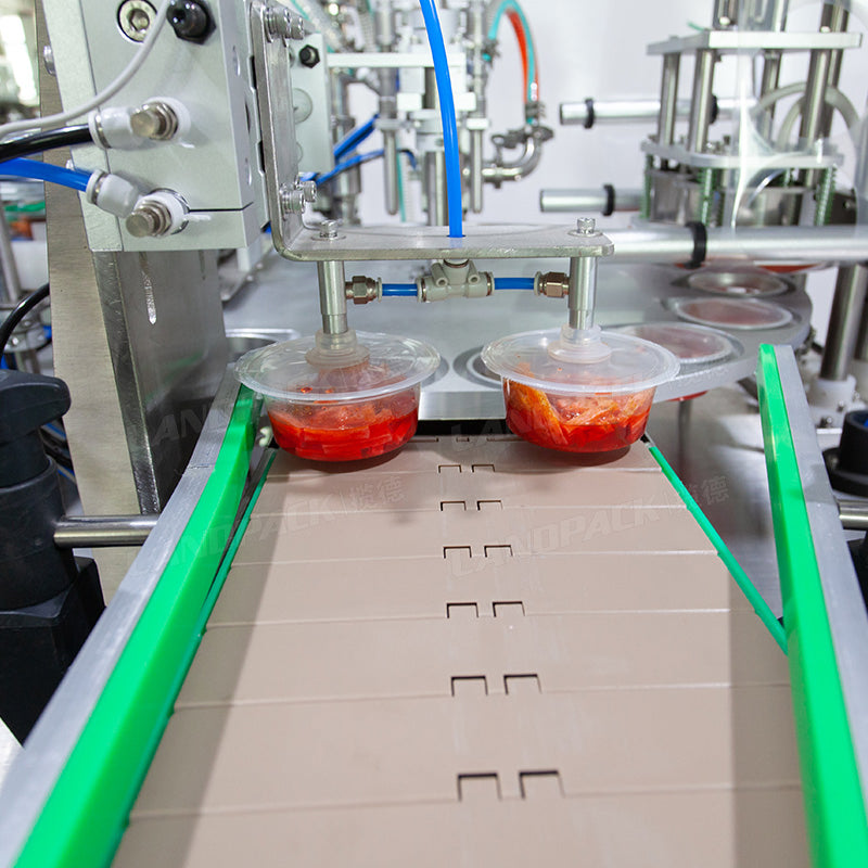 Automatic Cup Filling Sealing Machine For Pickle Soy Garlic Chilli Sauce Yogurt