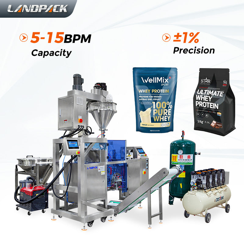 Automatic Powder M Shape Pouch Mini Doypack Packing Machine With Vacuum Cleaner