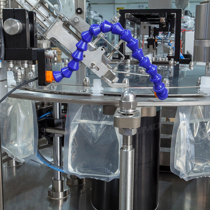 High Speed Double Heads Liquid Spout Pouch Squeeze Pouch Rotary Filling Capping Machine