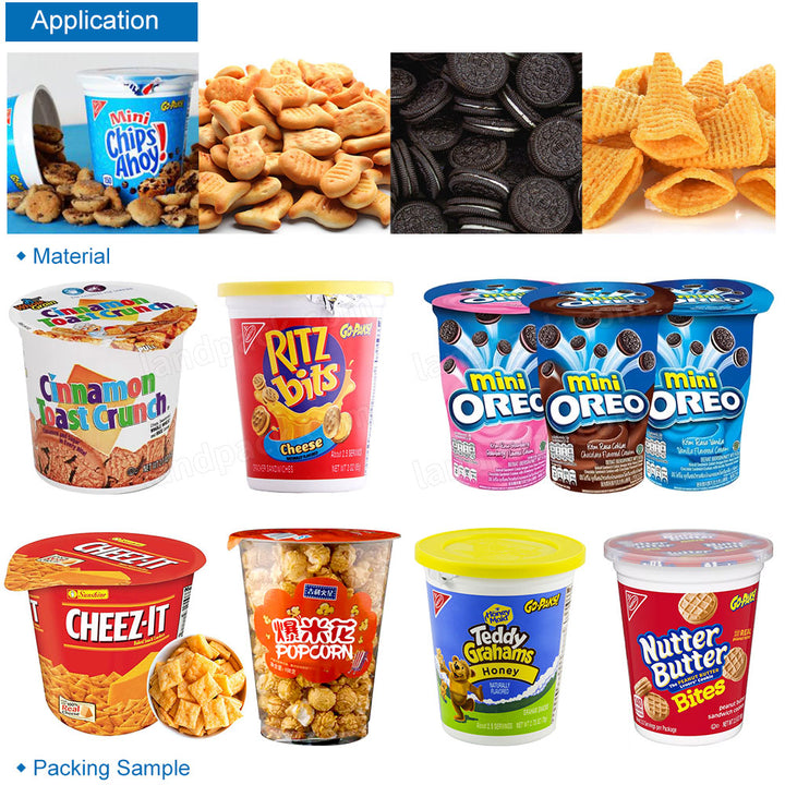 Automatic Snack Puffed Food Popcorn Cup Filling Sealing Machine Production Line