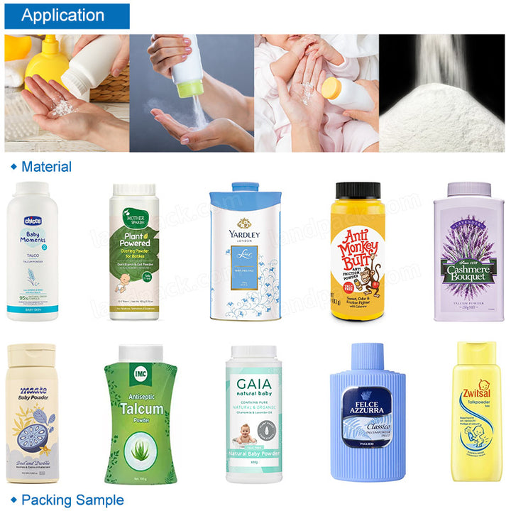 Full Automatic Talcum Powder Bottle Filling Capping Labeling Machine Line