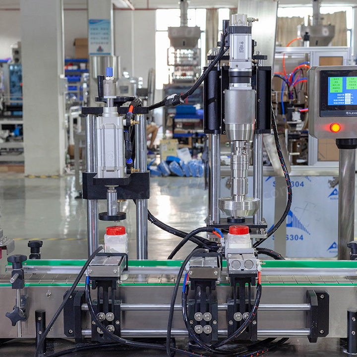 Full Automatic Talcum Powder Bottle Filling Capping Labeling Machine Line