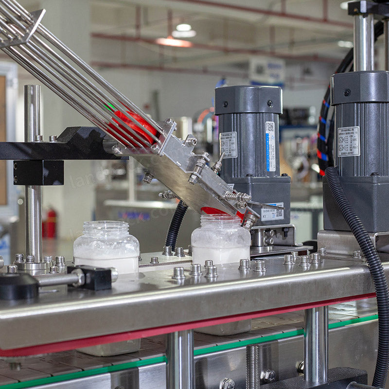 Full Automatic Talcum Powder Bottle Filling Capping Labeling Machine Line