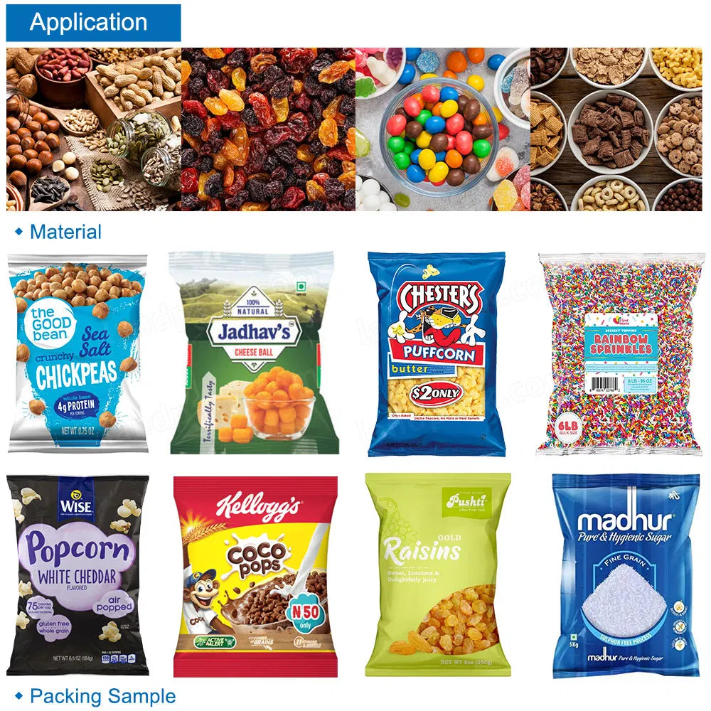 Automatic Vffs Pillow Pouch Granule Corn Flakes Chips Peanut Packaging Machine