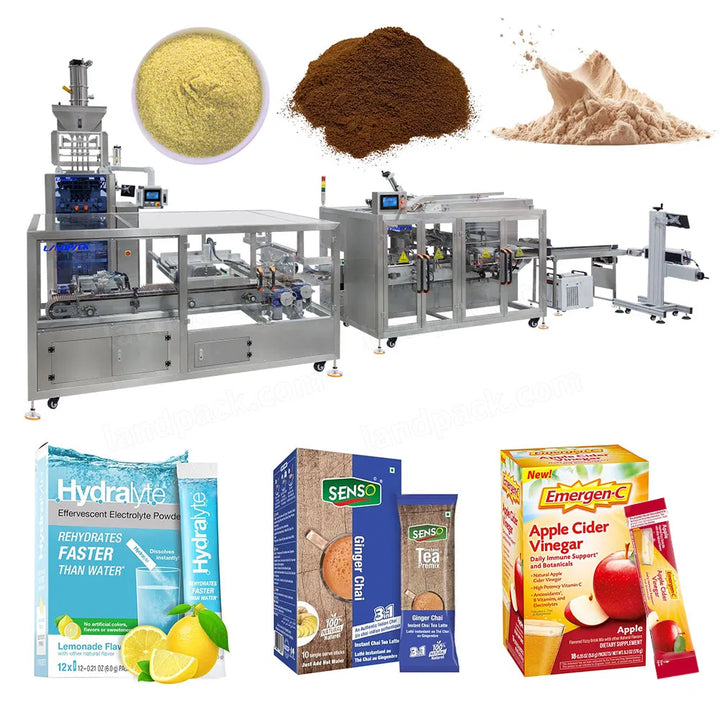 Automatic 4 Lane Powder Stick Pack Counting Cartoning Packaging Machine Line