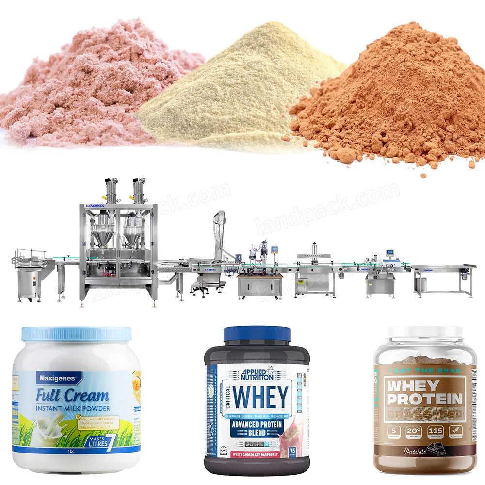Automatic Nutrition Powder Bottle Filling Capping Labeling Machine Line
