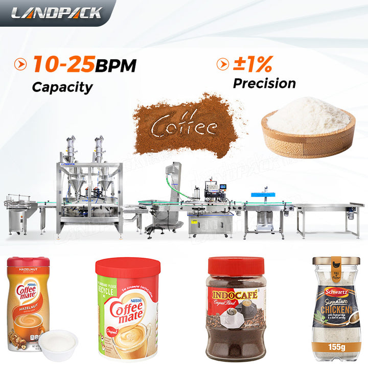 Automatic Inline Filler Powder Bottle Weighing Filling Sealing Capping Machine Line