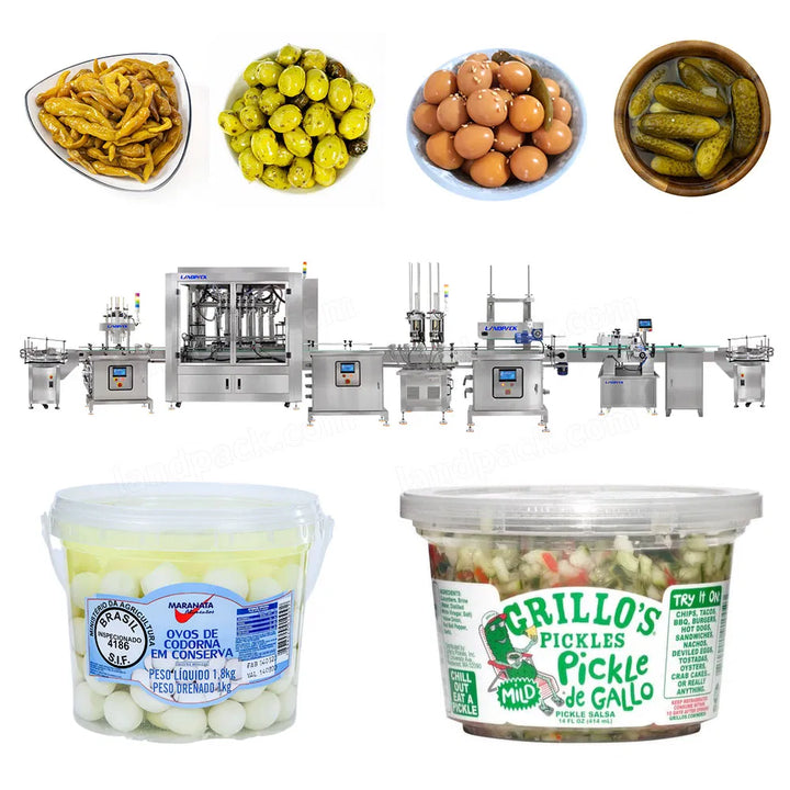 Automatic Quail Egg Pickled Buckets Filling Capping Labeling Machine