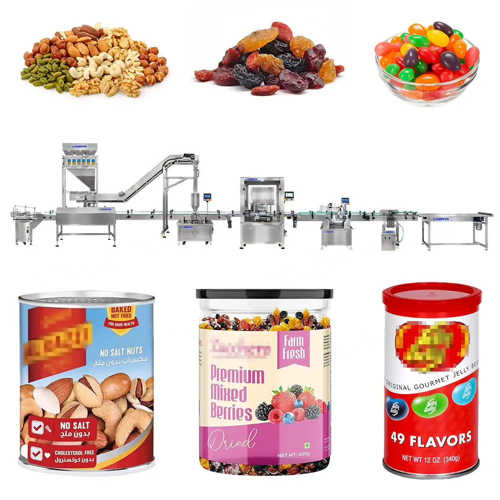 Automatic Mixed Nuts Peanuts Can Tin Filling Sealing and Labeling Machine
