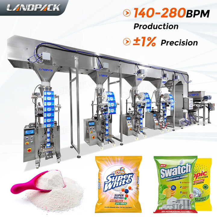 Automatic Detergent Powder Vertical Packing System Washing Powder Packaging Line