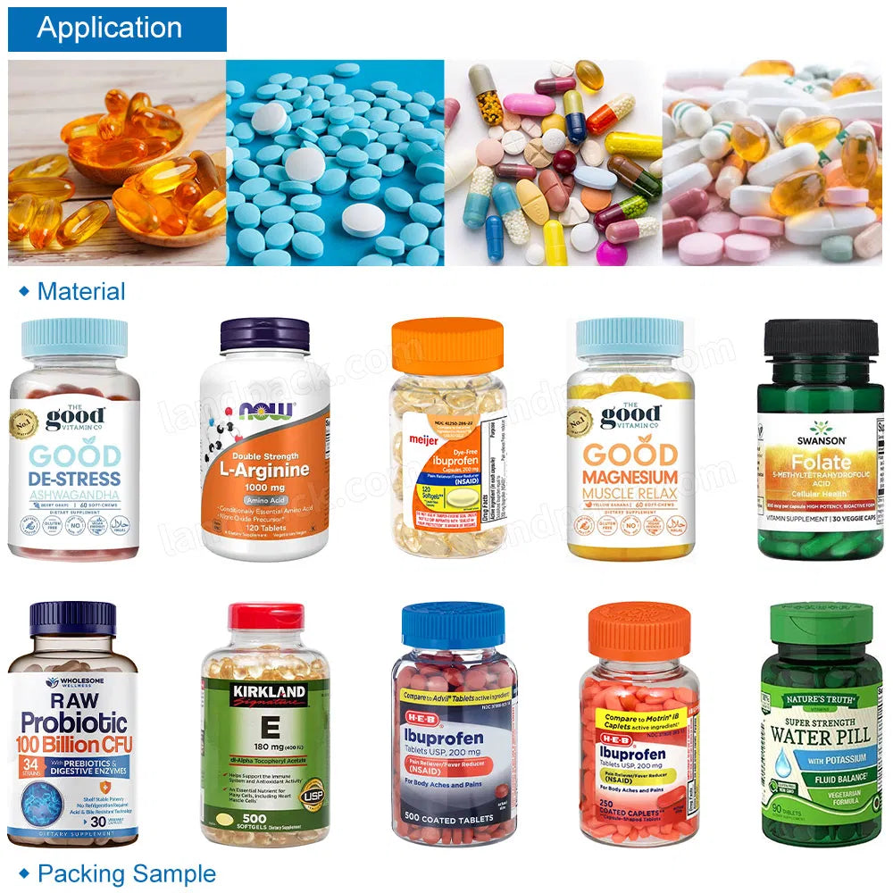 Automatic Healthcare Supplement Tablet Vitamin Capsule Counting Filling Capping Labeling Machine Line